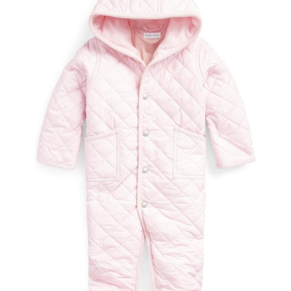 Ralph Lauren Hooded Qulted Barn Bunting Pink Snow Suite 9 M Baby GIrl